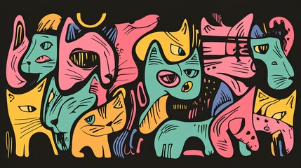 Colorful Pop Art Style Cat Illustration