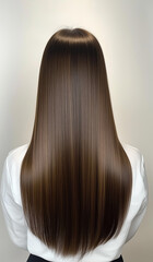 Fototapeta premium Elegant image of a woman with long, straight hair, showcasing smooth, silky strands with a sleek and polished appearance. These visuals highlight beauty, hair care, and modern fashion aesthetics.