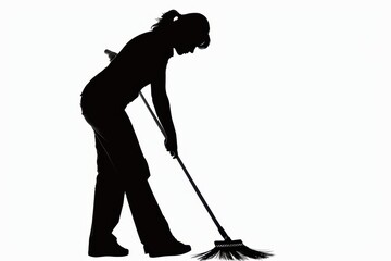 Dedicated Woman Sweeping the Floor