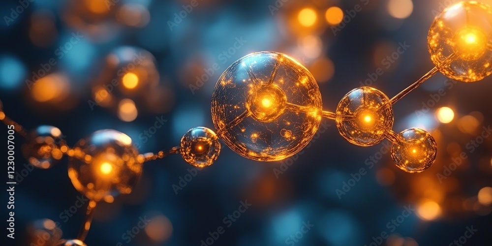 Poster glowing molecular structures create a captivating visual of scientific exploration in a dark environ