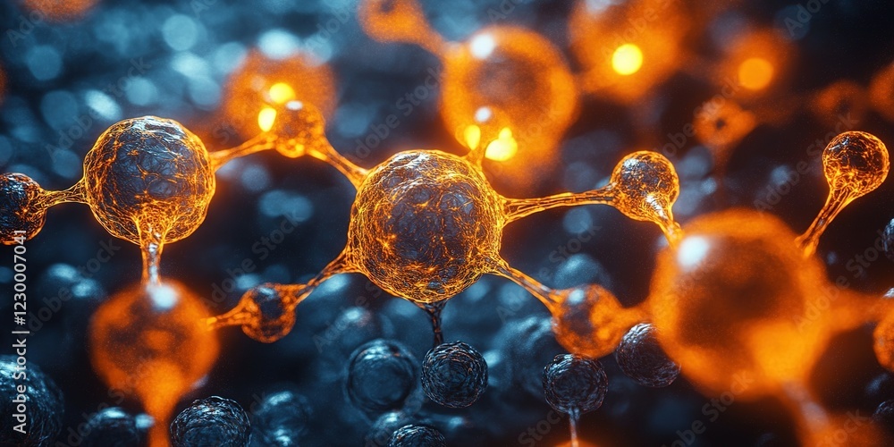 Poster exploration of molecular structures in vibrant and intricate patterns during a scientific study