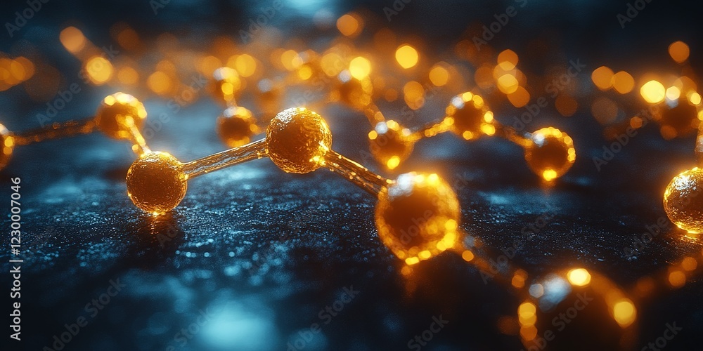 Poster illuminated molecular structure on a dark surface showcasing intricate details of scientific concept
