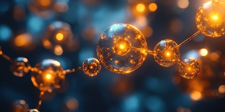 Glowing molecular structures create a captivating visual of scientific exploration in a dark environment