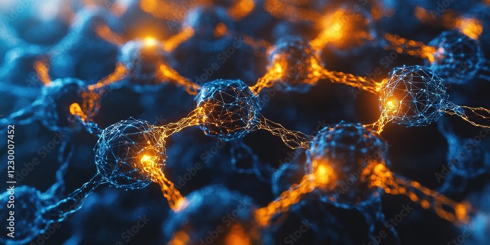 Poster intricate network of illuminated particles showcasing advanced technology and scientific innovation