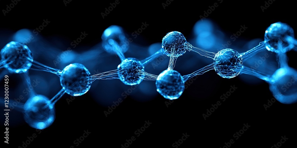 Poster visual representation of molecular structure showcasing interconnected atoms in a digital format