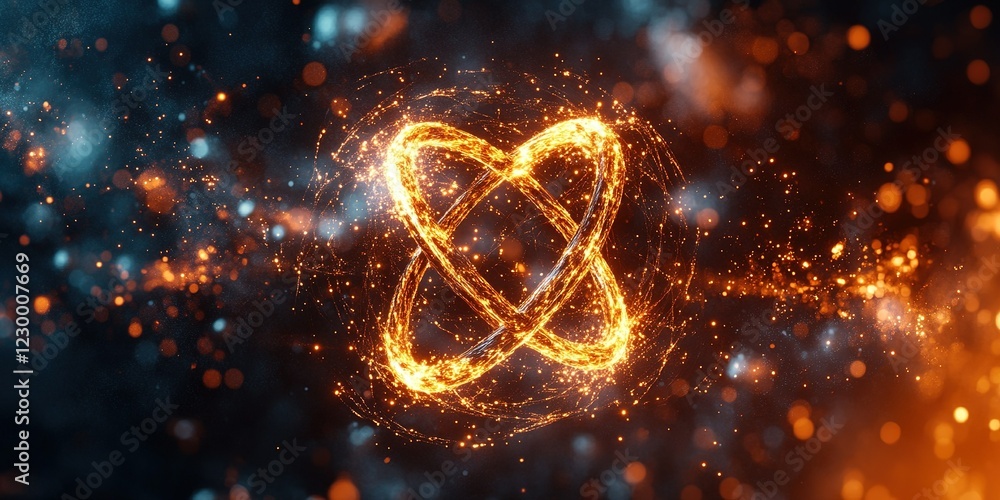 Poster sparkling heart shape created with bright glowing particles against a dark background during a vibra