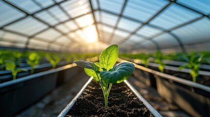 Fresh Green Plant Growing in a Modern Greenhouse Environment