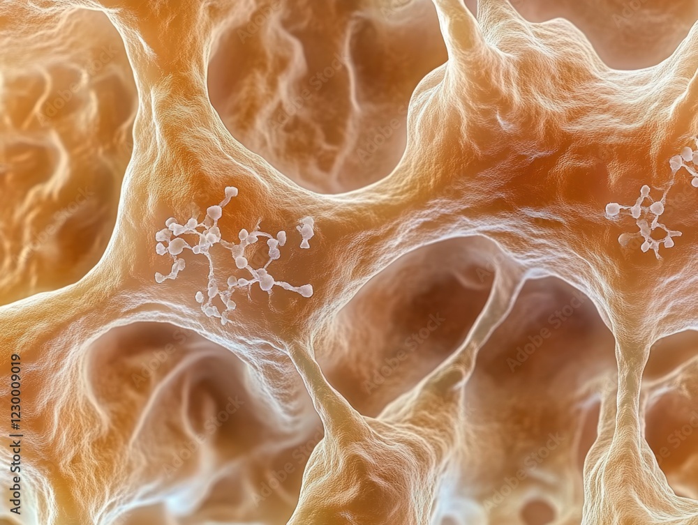 Poster microscopic view of cell membrane with cytokinesis structure and protrusions.