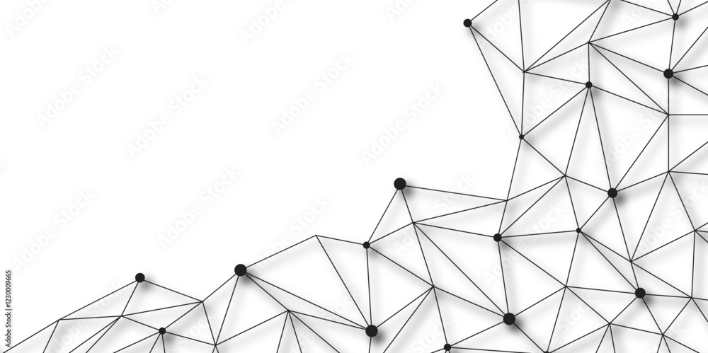 Poster Abstract geometric background with connecting dots and lines with low poly triangle shapes. Polygonal Mesh Background Vector design digital technology concept Global network connection data structure.