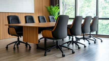 Modern Conference Room with Wooden Table and Ergonomic Chairs