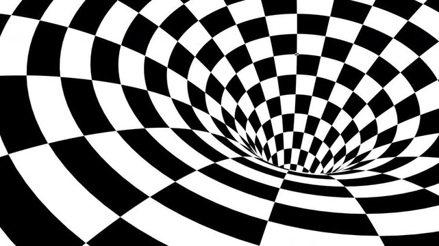 Vortex tunnel with right-aligned black and white checkerboard pattern. Infinite loop. Animated background. VJ loop;