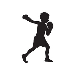 Black Boy boxing silhouette vector illustration on white background.