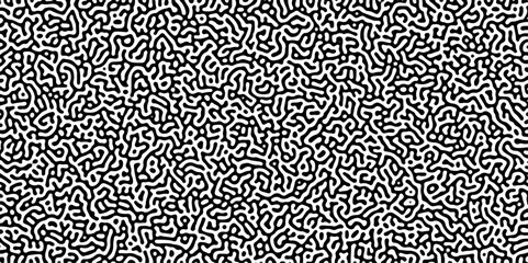 Fototapeta premium Turing reaction diffusion monochrome seamless pattern with chaotic motion .Linear design with biological shapes. Organic lines in memphis. abstract turing organic wallpaper background . 