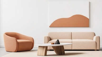 Modern Living Room with Cozy Sofa and Artistic Wall Decoration