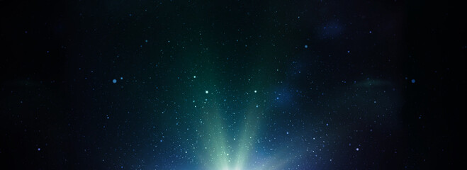 Light beams shining through universe filled with stars