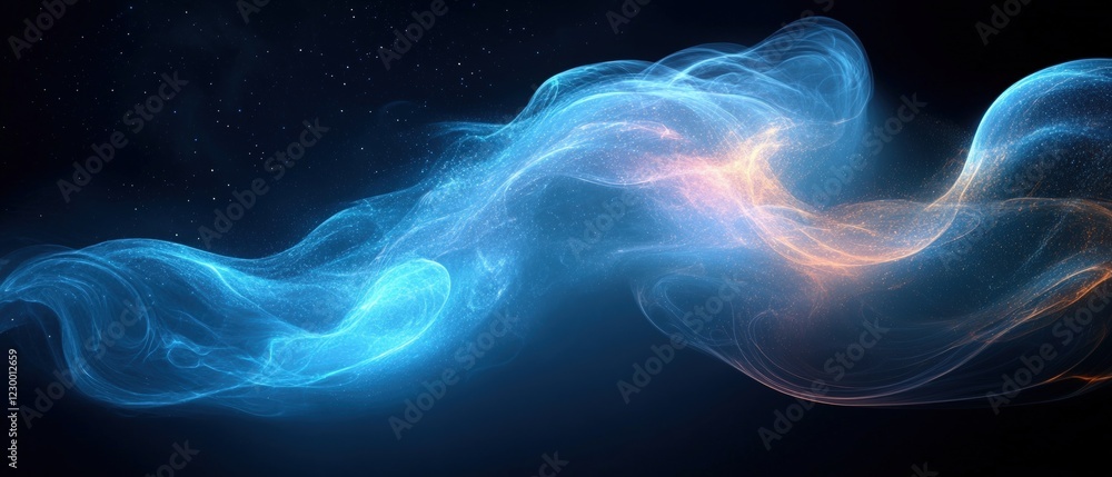 Poster blue and orange swirl pattern on black background creating an abstract design for digital art projec