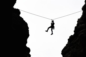 Silhouette of Climber on a Rope