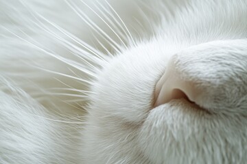 Fototapeta premium A close up of a white cat's nose with whiskers, showcasing texture and detail.