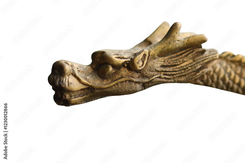 Poster a detailed view of a mythical dragon sculpture, ideal for fantasy or mythological themed projects.