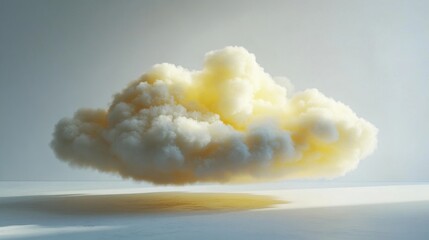 Floating Cloud with Soft Yellow Hue Over Calm Minimalist Background