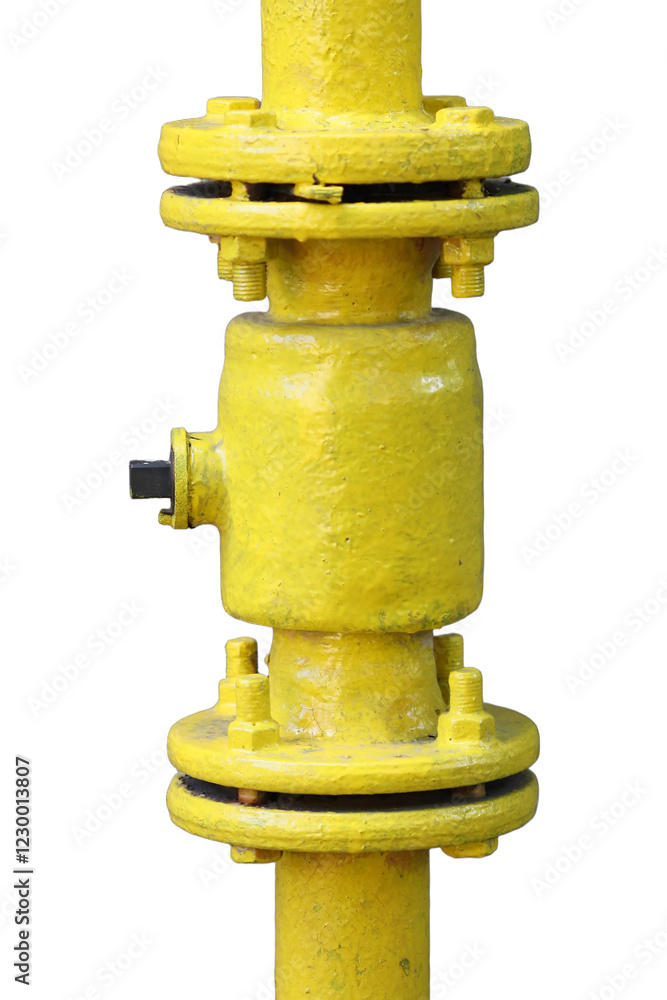 Poster a close-up view of a bright yellow fire hydrant on a plain white background, ideal for use in illust