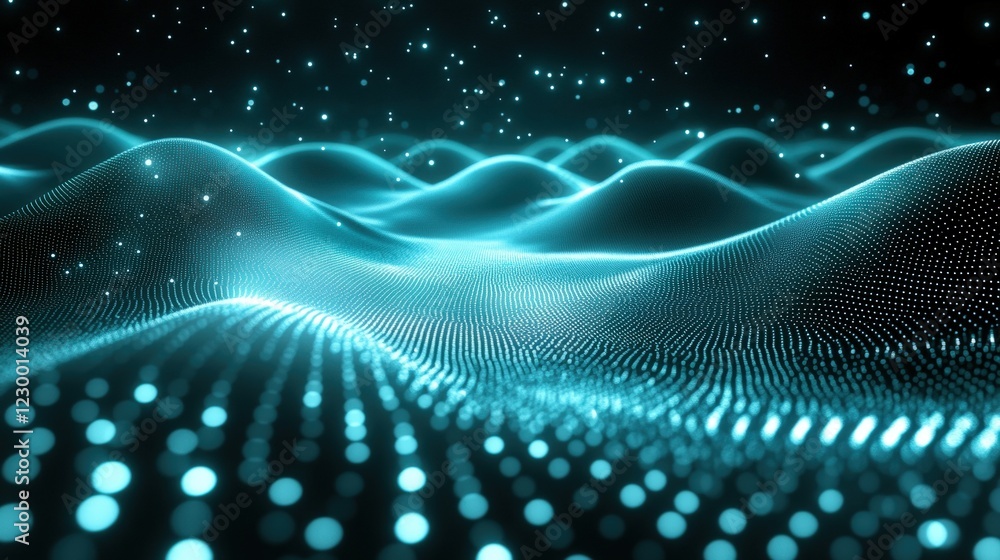 Fototapete abstract background featuring blue waves and dots creating a modern digital design element