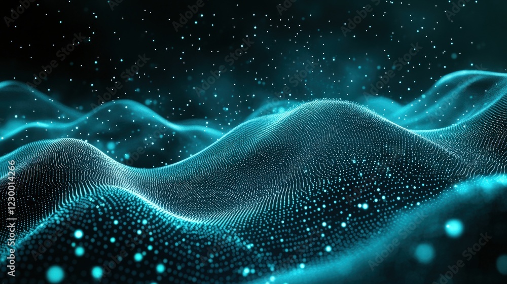 Poster computer screen displaying a digital wave pattern in vibrant colors and abstract design