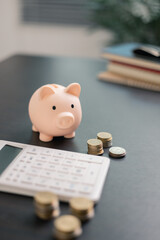 Finance bank tax expense accounting budget money businessman hand use calculator Financial...
