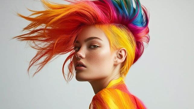 A hairstylist showcasing vibrant hair dye techniques on a model. picture