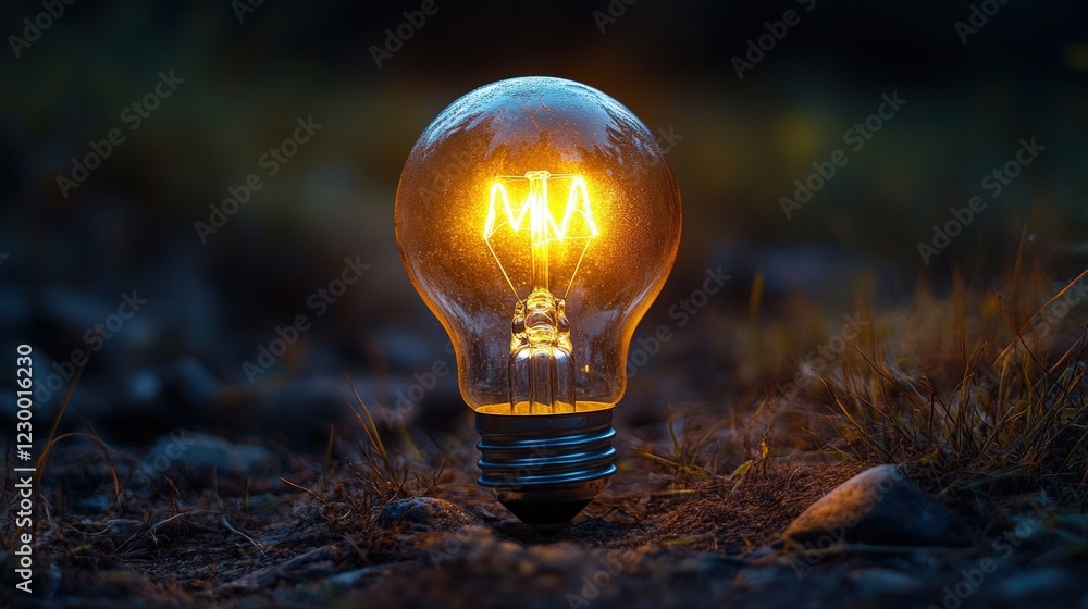 Poster light bulb placed on a flat surface against a neutral background with soft shadowing