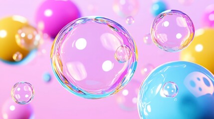 Colorful Bubbles on a Soft Pink Background for Joyful Designs