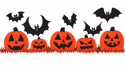 Halloween pumpkins bats grass autumn celebration