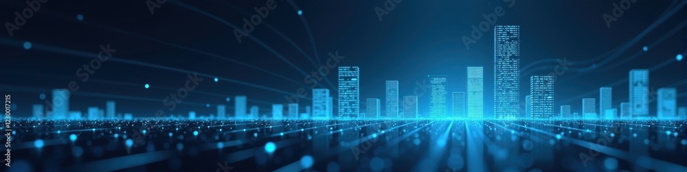 Poster multiple bar graphs interconnected by bright lines against a deep indigo background, modern analysis