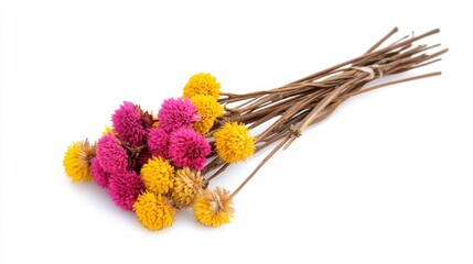 Colorful Flower Bouquet with Pink and Yellow Blooms on White Background