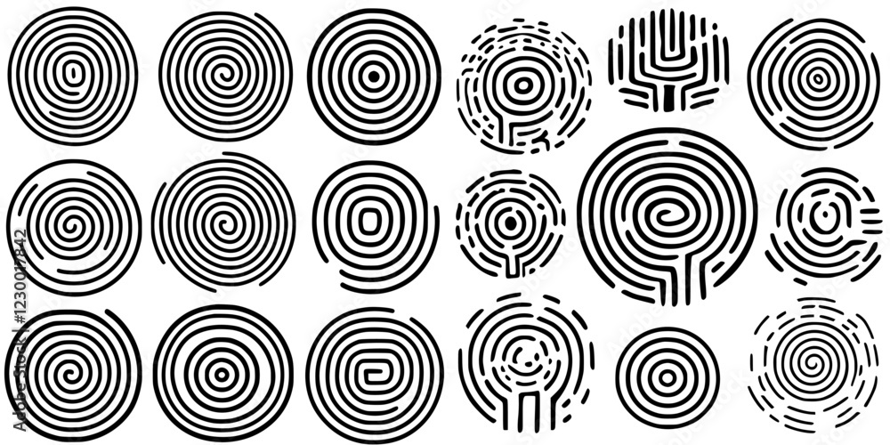Poster spiraling patterns showcase abstract design with a futuristic aesthetic in a digital format