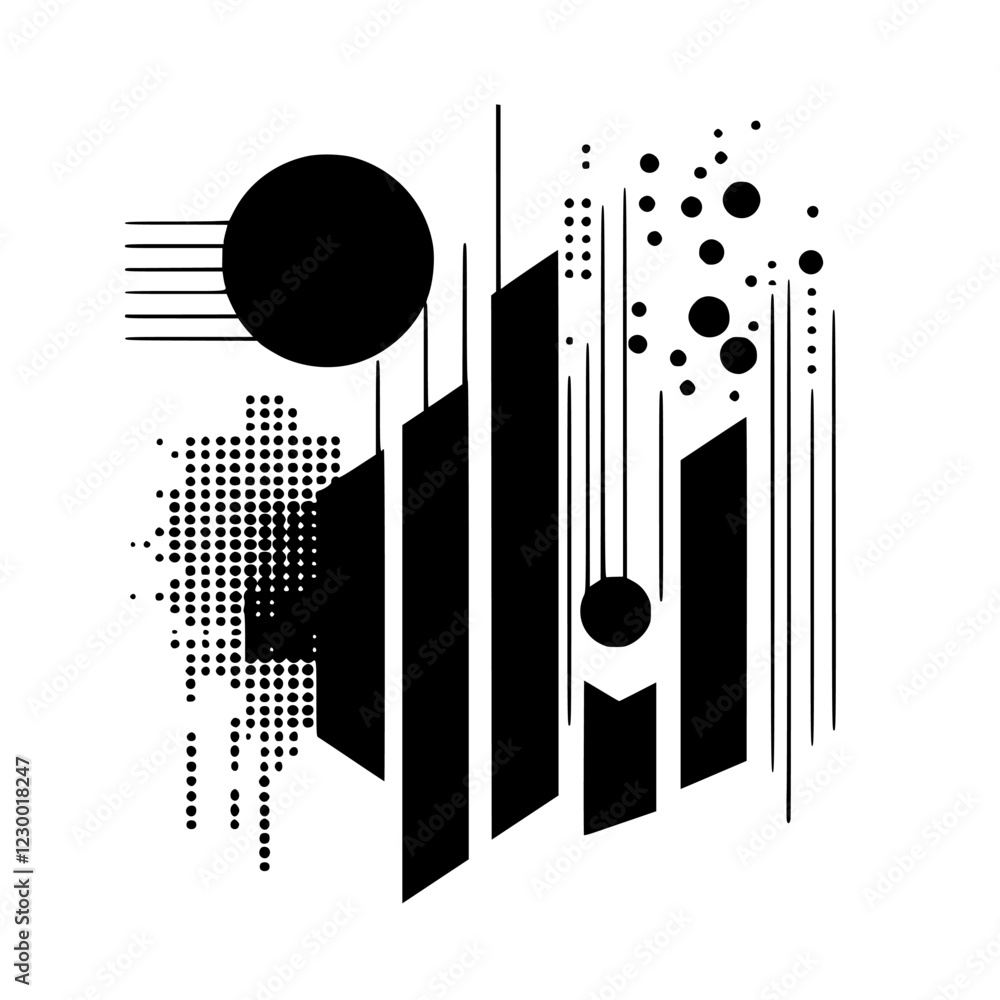 Poster abstract design featuring geometric shapes and patterns in a futuristic style with vfx elements