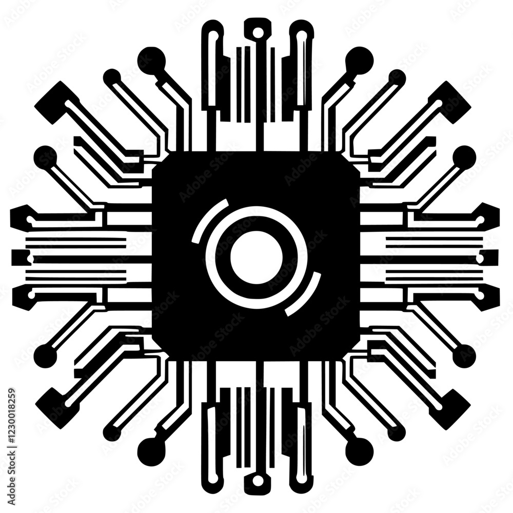 Poster digital circuit design featuring intricate patterns and connections in a futuristic style