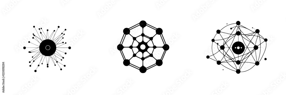 Poster futuristic hologram designs showcasing interconnected nodes and patterns in a digital environment
