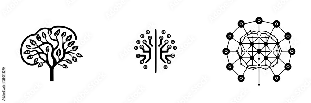 Poster exploring the intersection of nature and technology with intricate tree designs showcasing digital e