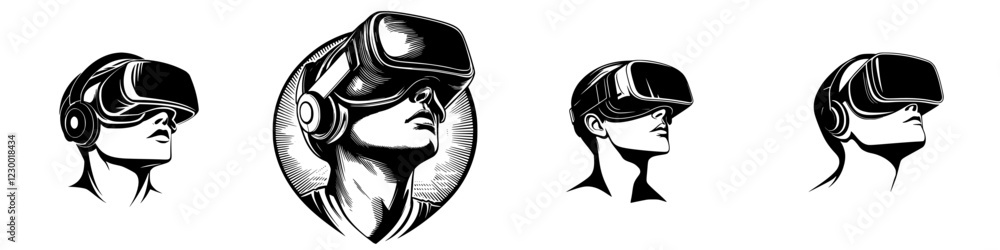 Poster engaging visuals of individuals experiencing virtual reality with futuristic design elements and vfx
