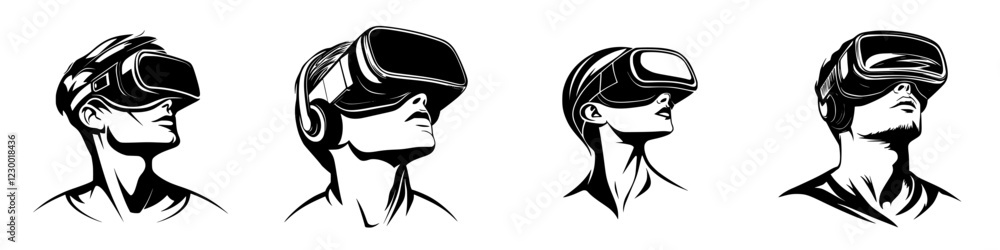 Poster exploring virtual reality with advanced headsets in a futuristic environment