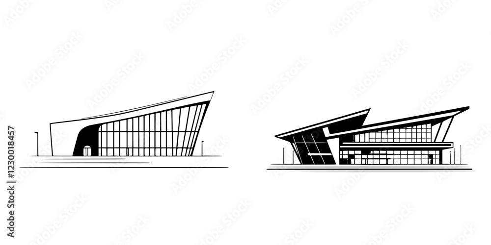 Poster futuristic building designs showcase sleek architecture and advanced vfx elements for a modern aesth
