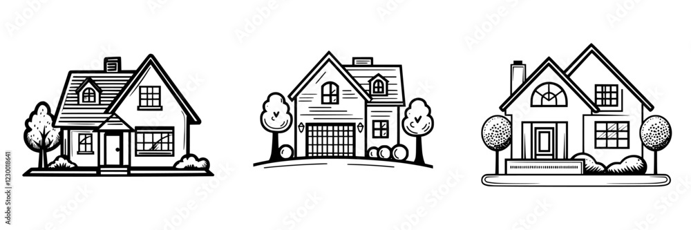 Poster different designs of houses showcasing unique architectural styles and elements for modern home conc