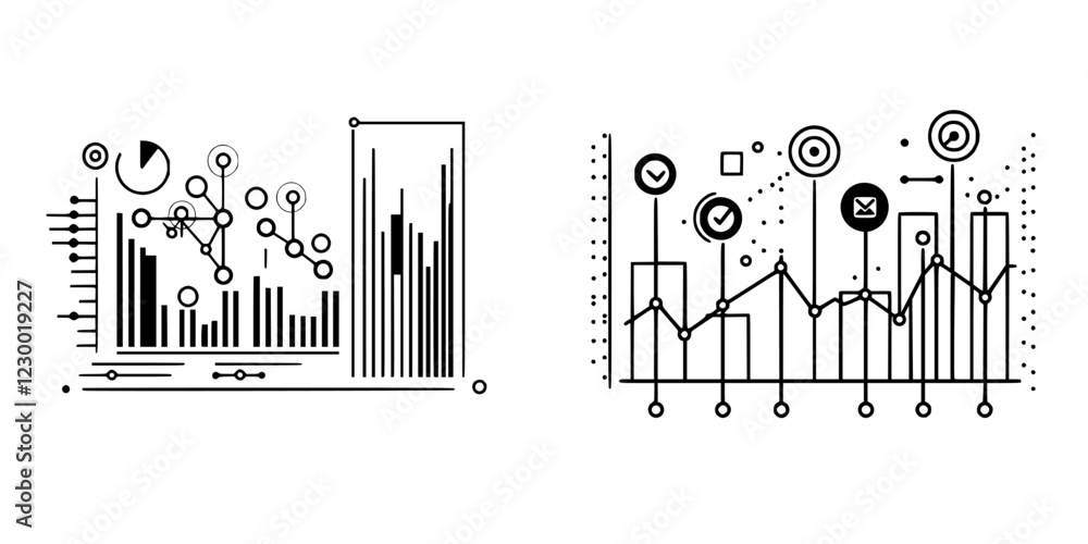 Poster modern data visualization showcasing charts and graphs with futuristic design elements