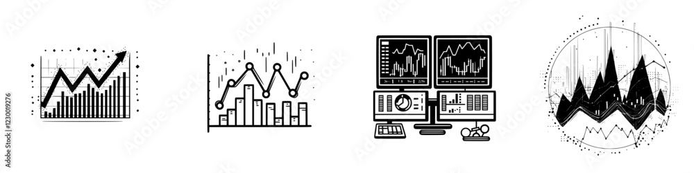 Poster graphs and visualizations showcasing data trends in a modern digital workspace with a futuristic des