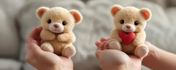 Soft focus adorable infant hands holding tiny stuffed animal,  plush,  cuddly,  focus