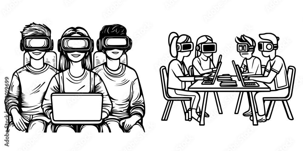 Poster innovative learning environments with holograms and vfx in futuristic settings