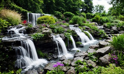 Grand Waterfall in a Botanical Garden &ndash; Breathtaking Landscape Design for Serenity and Relaxation