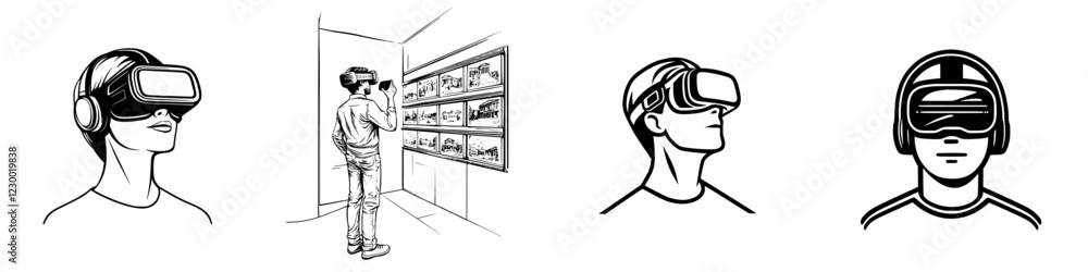 Poster exploring virtual galleries with immersive technology and advanced holograms in a sleek futuristic e
