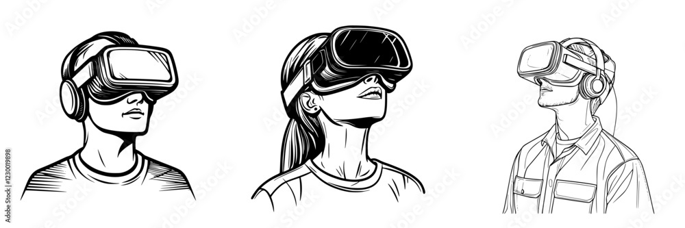 Poster people interacting with virtual reality in a futuristic setting utilizing advanced vfx and hud eleme